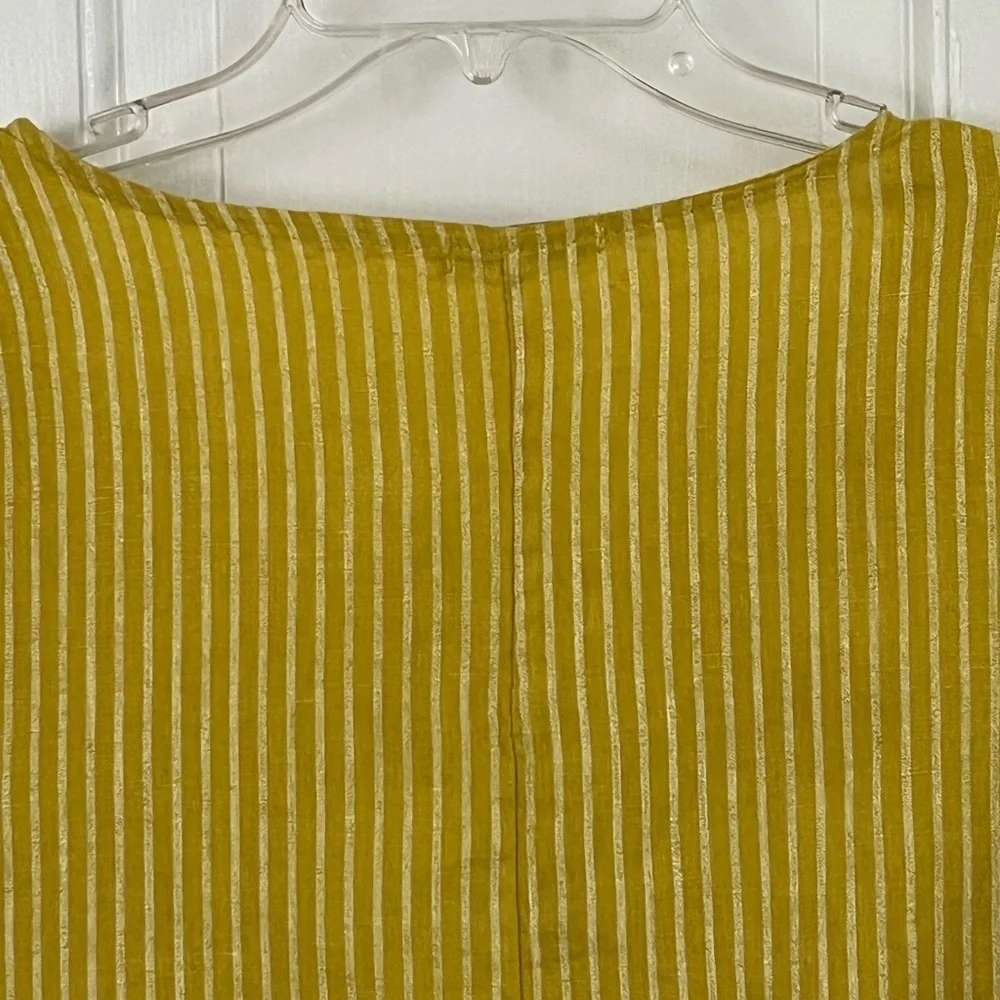 Lungo L'Arno 100% Linen Made in Italy Mustard Striped Ruffle Tunic Top L Boho - Picture 6 of 12